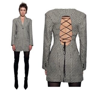 Zara houndstooth corset back blazer dress XS